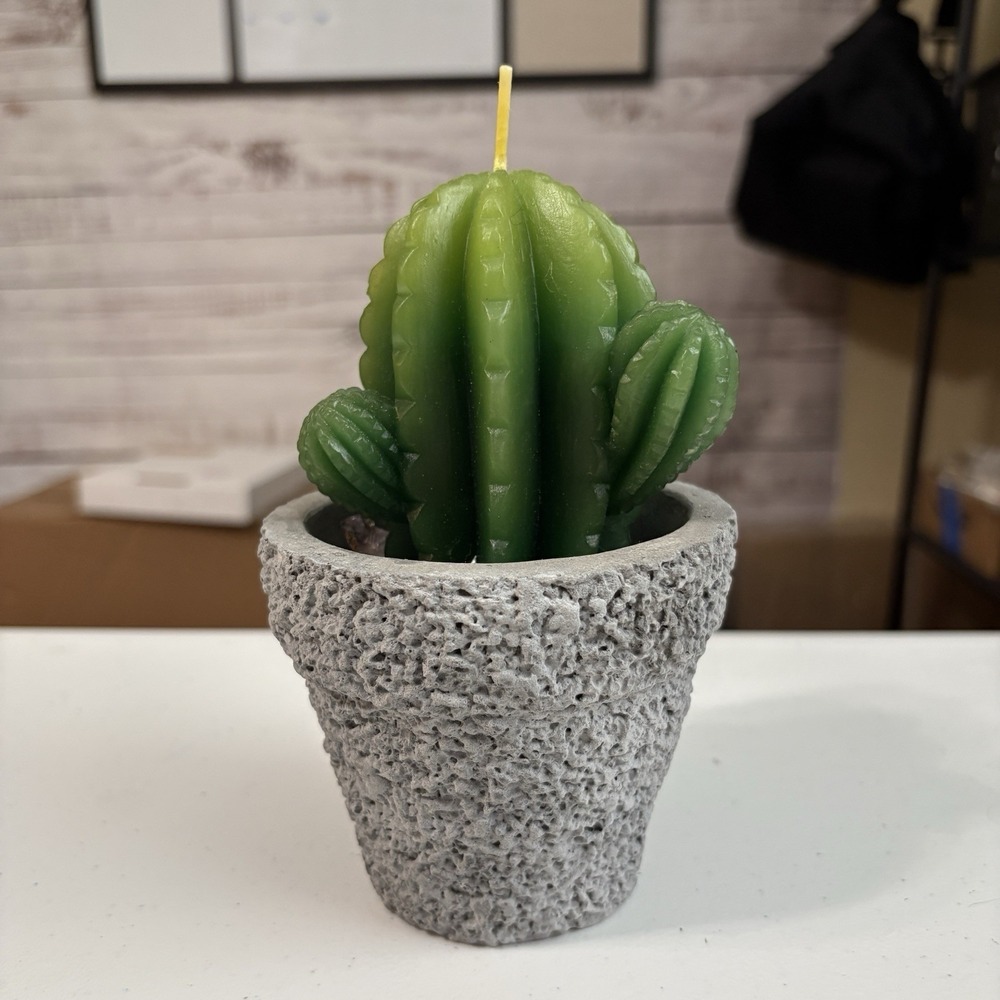 Cactus Succulent Shaped Candle Green Pillar Plant Southwestern Desert ~7"